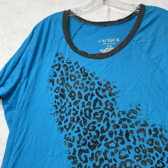 Cacique Sleepwear Pajama Top 1X Women's Plus Size 18/20‎ Blue Animal Print PJ - Picture 5 of 11
